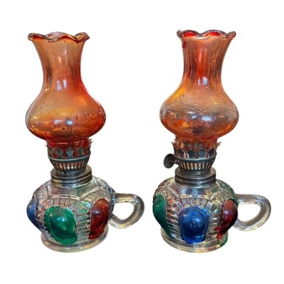 Vintage Glass Oil Lamps with Colorful Accents - Picture 7 of 7
